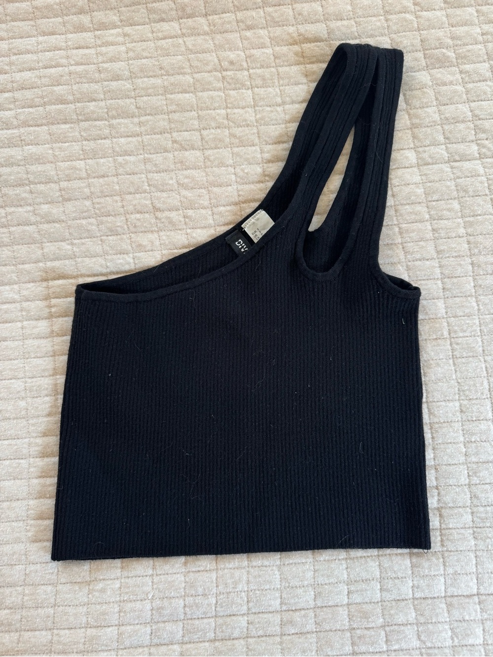 H&M Black One-Shoulder Ribbed Crop Top